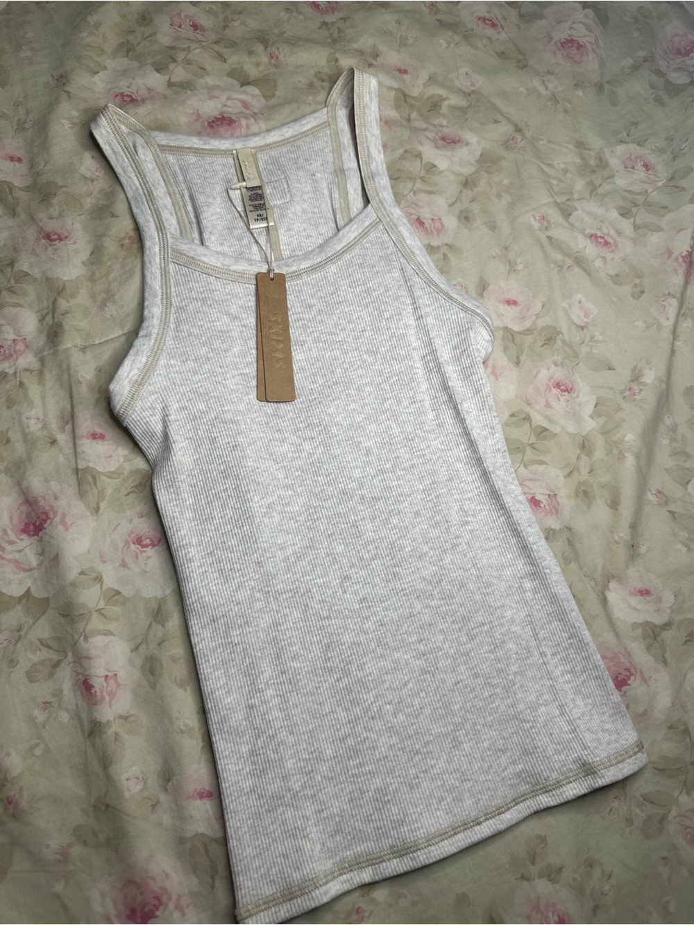 SKIMS Cotton Rib Tank in Heather Oatmeal XS NWT